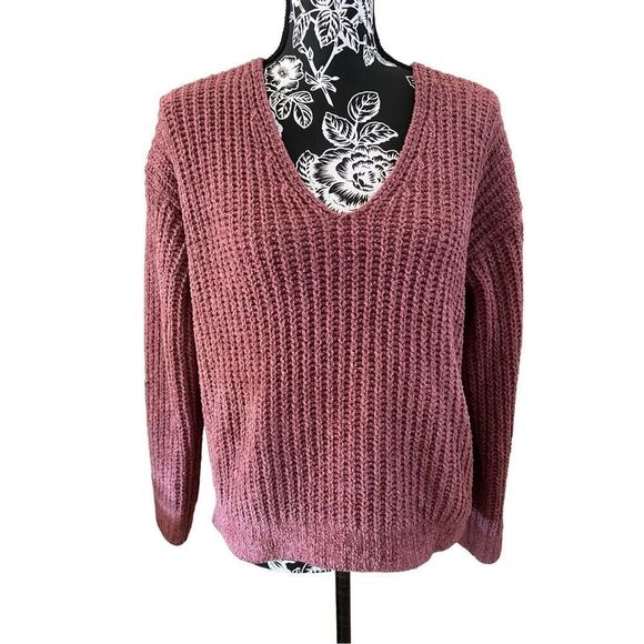 Express Chunky Knit V Neck Sweater Winter Preppy School Fall Outdoors Bohemian - Picture 1 of 10